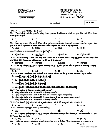 Đề thi cuối học kì 1 môn Toán Lớp 11 - Mã đề 132 - Năm học 2022-2023