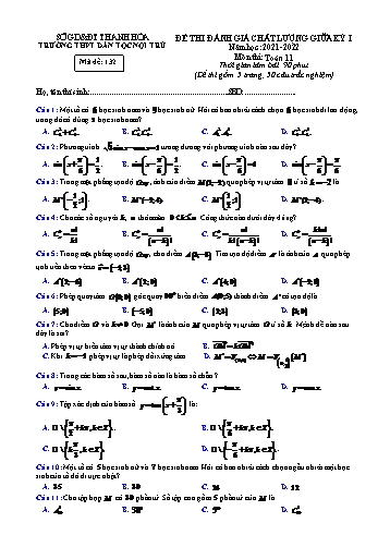Đề thi đánh giá chất lượng giữa kì 1 môn Toán Lớp 11 - Năm học 2021-2022 - Trường THPT Dân tộc Nội trú