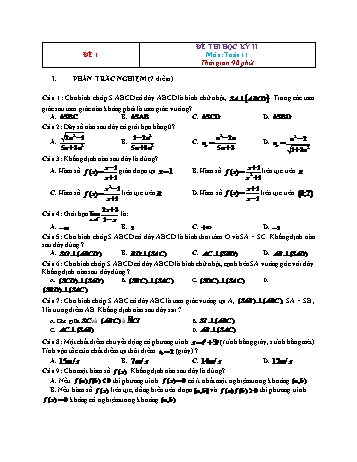 Đề thi học kì 2 môn Toán Lớp 11 - Đề 1 (Có đáp án)