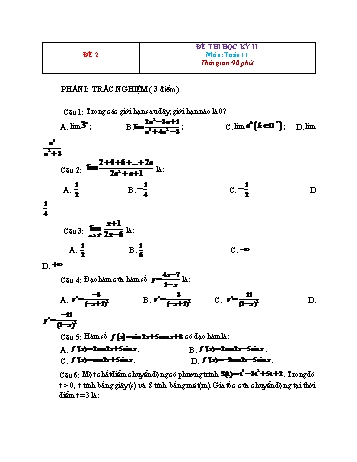 Đề thi học kì 2 môn Toán Lớp 11 - Đề 2 (Có đáp án)