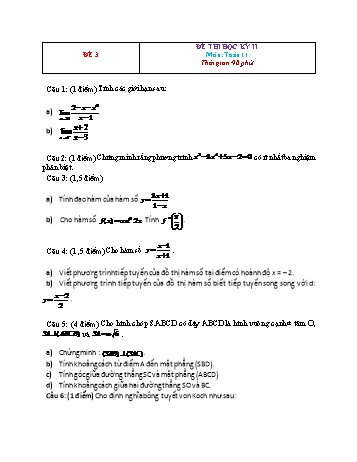 Đề thi học kì 2 môn Toán Lớp 11 - Đề 3 (Có đáp án)