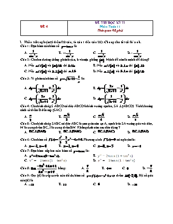 Đề thi học kì 2 môn Toán Lớp 11 - Đề 4 (Có đáp án)