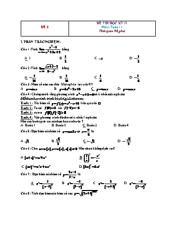 Đề thi học kì 2 môn Toán Lớp 11 - Đề 5 (Có đáp án)