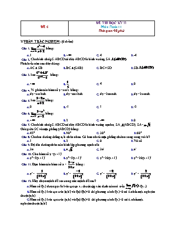 Đề thi học kì 2 môn Toán Lớp 11 - Đề 6 (Có đáp án)