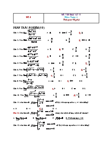 Đề thi học kì 2 môn Toán Lớp 11 - Đề 8 (Có đáp án)
