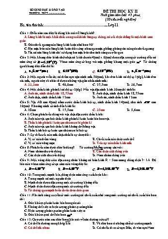Đề thi học kì 2 môn Vật lí Lớp 11 - Đề 1 - Năm học 2022-2023 (Có đáp án)