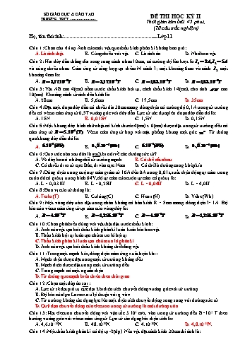Đề thi học kì 2 môn Vật lí Lớp 11 - Đề 5 - Năm học 2022-2023 (Có đáp án)