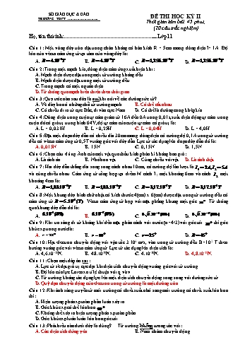 Đề thi học kì 2 môn Vật lí Lớp 11 - Đề 6 - Năm học 2022-2023 (Có đáp án)
