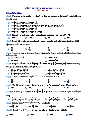 Kiểm tra cuối học kì 1 môn Toán Lớp 11 - Năm học 2022-2023 (Có đáp án)