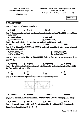 Kiểm tra cuối kì 1 môn Toán Lớp 11 - Mã đề 231 - Năm học 2022-2023 - Trường THPT Phan Ngọc Hiển