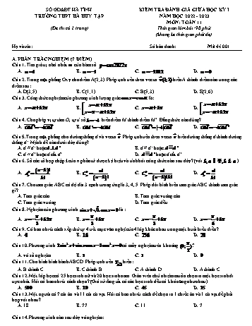 Kiểm tra đánh giá giữa học kì 1 môn Toán Lớp 11 - Năm học 2022-2023 - Trường THPT Hà Huy Tập (Có đáp án)