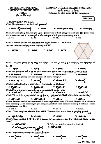 Kiểm tra giữa học kì 1 môn Toán Lớp 11 - Mã đề 101 - Năm học 2022-2023 - Trường THPT Huỳnh Thúc Kháng (Có đáp án)