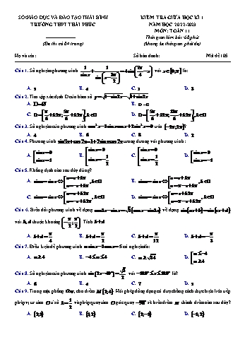 Kiểm tra giữa học kì 1 môn Toán Lớp 11 - Mã đề 105 - Năm học 2022-2023 - Trường THPT Thái Phúc (Có đáp án)