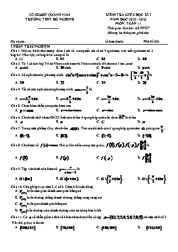 Kiểm tra giữa kì 1 môn Toán Lớp 11 - Mã đề 001 - Năm học 2022-2023 - Trường THPT Hồ Nghinh