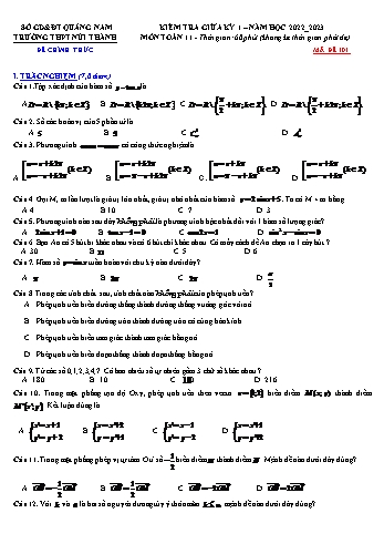 Kiểm tra giữa kì 1 môn Toán Lớp 11 - Mã đề 101 - Năm học 2022-2023 - Trường THPT Núi Thành