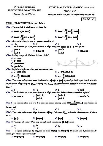 Kiểm tra giữa kì 1 môn Toán Lớp 11 - Mã đề 207 - Năm học 2022-2023 - Trường THPT Đông Thụy Anh ((Có đáp án)