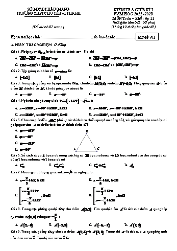 Kiểm tra giữa kì 1 môn Toán Lớp 11 - Mã đề 701 - Năm học 2022-2023 - Trường THPT chuyên Vị Thanh