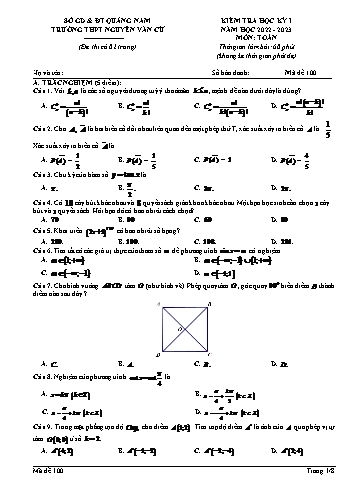 Kiểm tra học kì 1 môn Toán Lớp 11 - Mã đề 100 - Năm học 2022-2023 - Trường THPT Nguyễn Văn Cừ