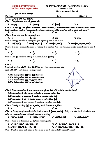Kiểm tra học kì 1 môn Toán Lớp 11 - Năm học 2022-2023 - Trường THPT Cộng Hiền