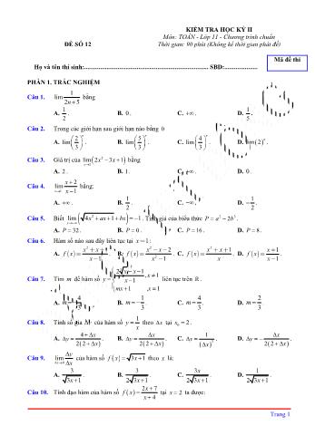 Kiểm tra học kì 2 môn Toán Lớp 11 - Đề 12 (Có lời giải chi tiết)