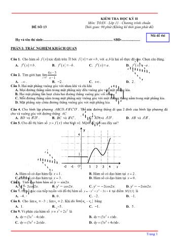 Kiểm tra học kì 2 môn Toán Lớp 11 - Đề 13 (Có lời giải chi tiết)