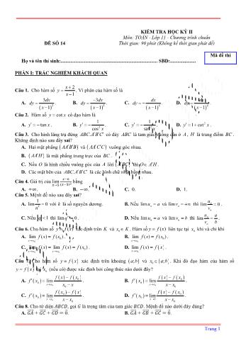 Kiểm tra học kì 2 môn Toán Lớp 11 - Đề 14 (Có lời giải chi tiết)