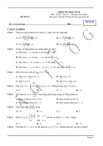 Kiểm tra học kì 2 môn Toán Lớp 11 - Đề 15 (Có lời giải chi tiết)