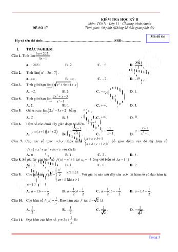 Kiểm tra học kì 2 môn Toán Lớp 11 - Đề 17 (Có lời giải chi tiết)