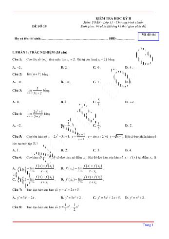 Kiểm tra học kì 2 môn Toán Lớp 11 - Đề 18 (Có lời giải chi tiết)