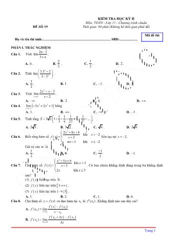 Kiểm tra học kì 2 môn Toán Lớp 11 - Đề 19 (Có lời giải chi tiết)