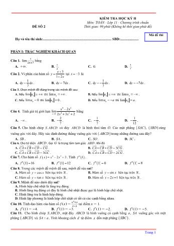 Kiểm tra học kì 2 môn Toán Lớp 11 - Đề 2 (Có lời giải chi tiết)