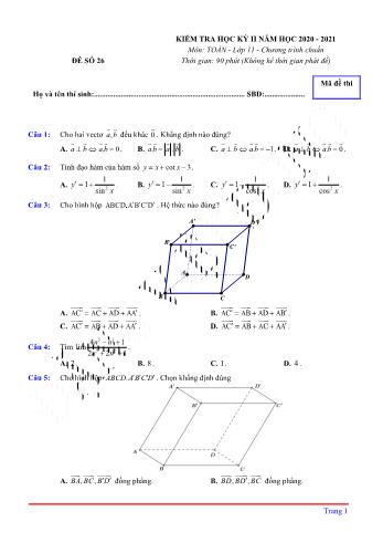 Kiểm tra học kì 2 môn Toán Lớp 11 - Đề 26 (Có lời giải chi tiết)