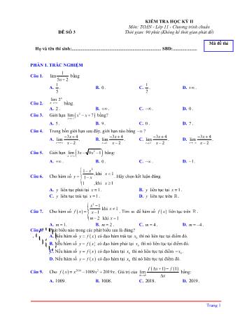 Kiểm tra học kì 2 môn Toán Lớp 11 - Đề 3 (Có lời giải chi tiết)