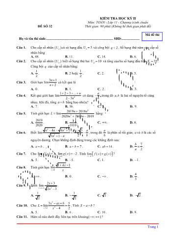 Kiểm tra học kì 2 môn Toán Lớp 11 - Đề 32 (Có lời giải chi tiết)