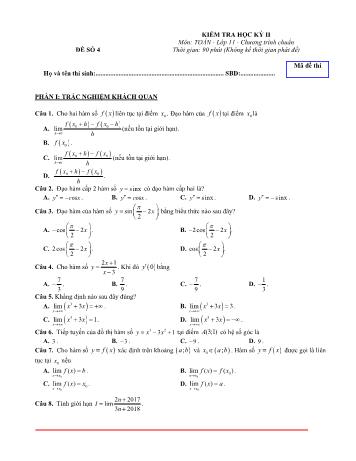 Kiểm tra học kì 2 môn Toán Lớp 11 - Đề 4 (Có lời giải chi tiết)