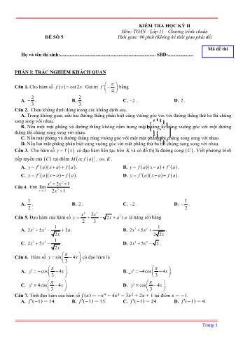 Kiểm tra học kì 2 môn Toán Lớp 11 - Đề 5 (Có lời giải chi tiết)