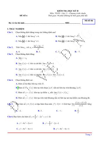 Kiểm tra học kì 2 môn Toán Lớp 11 - Đề 6 (Có lời giải chi tiết)