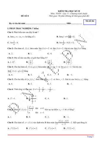Kiểm tra học kì 2 môn Toán Lớp 11 - Đề 8 (Có lời giải chi tiết)