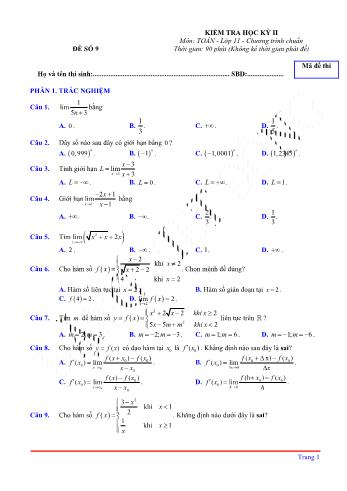 Kiểm tra học kì 2 môn Toán Lớp 11 - Đề 9 (Có lời giải chi tiết)