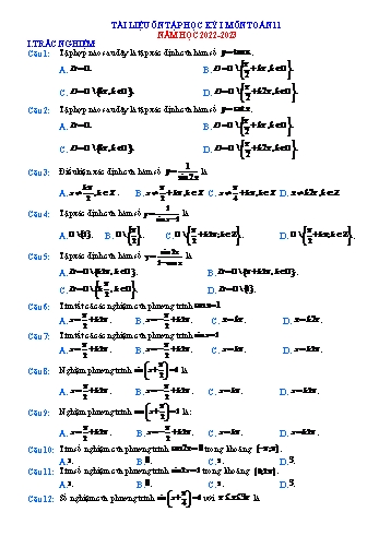 Tài liệu ôn tập học kì 1 môn Toán Lớp 11 - Năm học 2022-2023