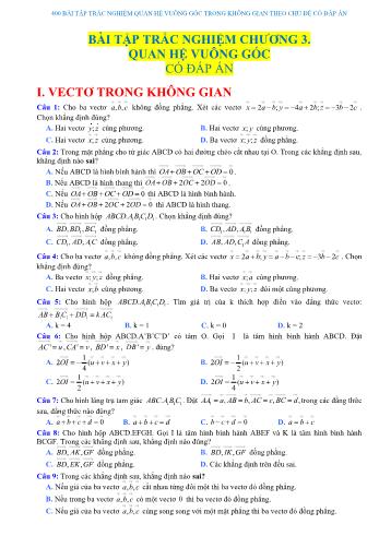 429 Câu trắc nghiệm môn Toán Lớp 11 - Quan hệ vuông góc trong không gian (Có đáp án)