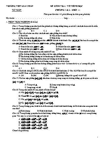 Đề kiểm tra 1 tiết Hình học Lớp 11 - Chương 2+3 - Trường THPT Giai Xuân (Có đáp án)