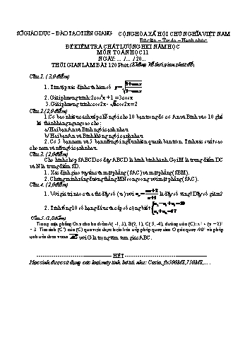 Đề kiểm tra chất lượng học kì 1 môn Toán Lớp 11 - Sở GD&ĐT Tiền Giang (Có đáp án)