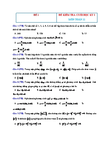 Đề kiểm tra cuối học kì 1 môn Toán Lớp 11 - Đề 1 (Có đáp án)