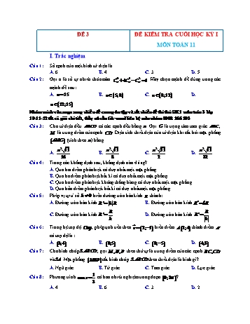 Đề kiểm tra cuối học kì 1 môn Toán Lớp 11 - Đề 3 (Có đáp án)