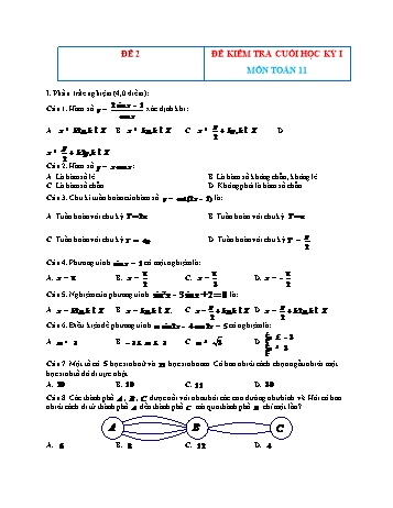Đề kiểm tra cuối học kì 1 môn Toán Lớp 11 - Đề 4 (Có đáp án)