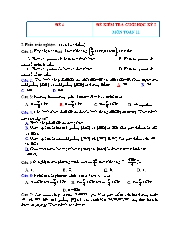 Đề kiểm tra cuối học kì 1 môn Toán Lớp 11 - Đề 4 (Kèm đáp án)