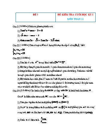 Đề kiểm tra cuối học kì 1 môn Toán Lớp 11 - Đề 5 (Có đáp án)