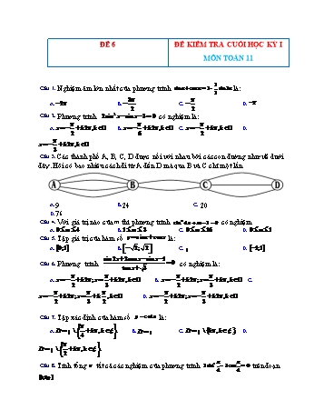 Đề kiểm tra cuối học kì 1 môn Toán Lớp 11 - Đề 6 (Có đáp án)