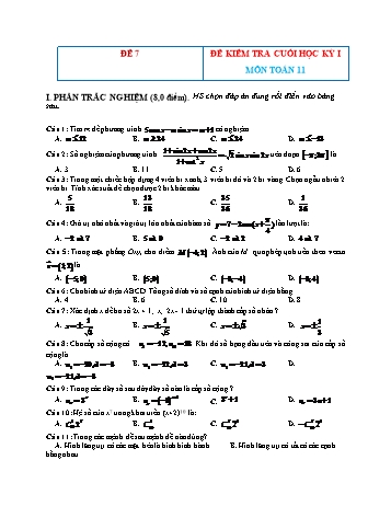 Đề kiểm tra cuối học kì 1 môn Toán Lớp 11 - Đề 7 (Có đáp án)